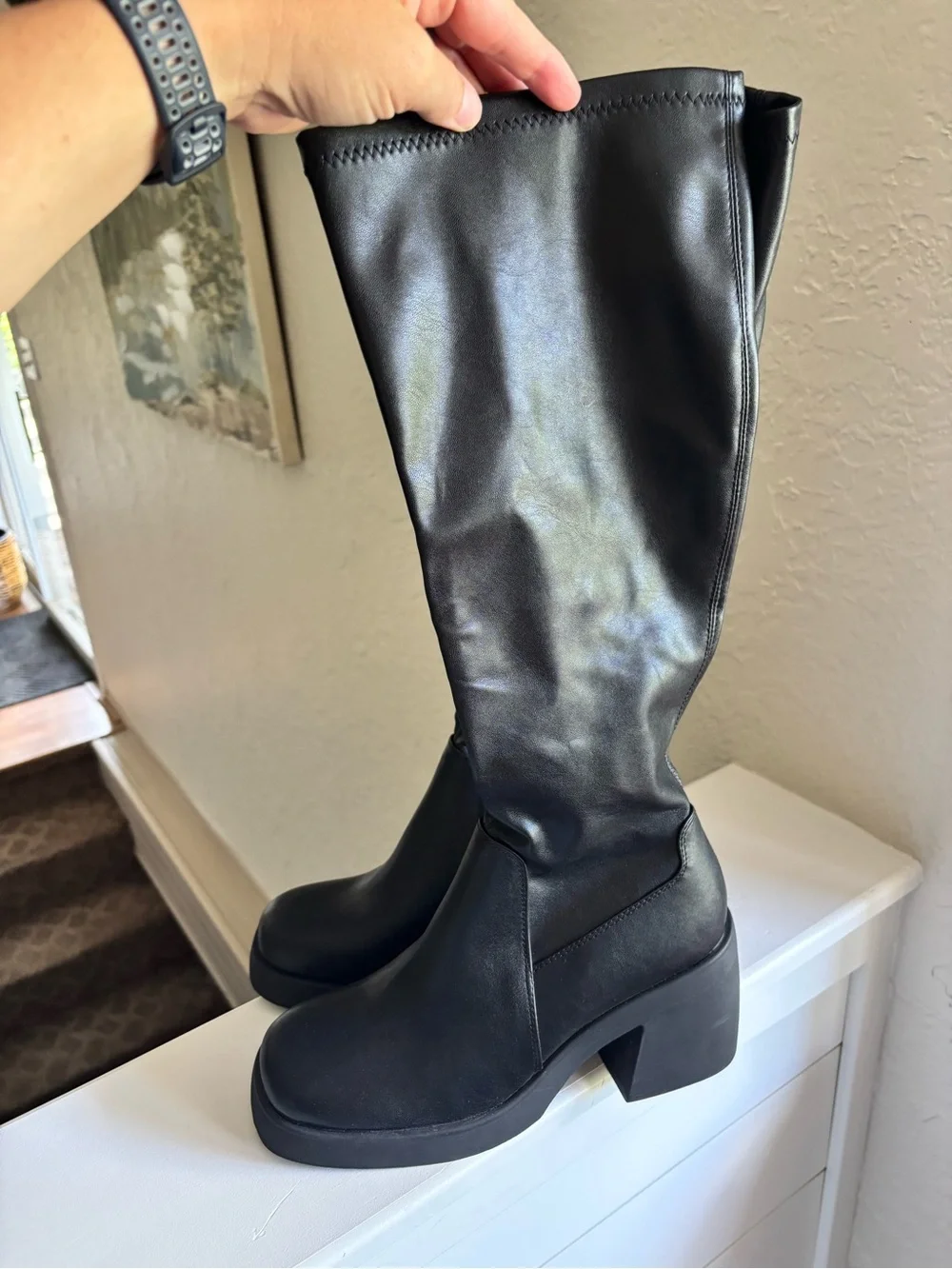 Steve Madden Tall Calf Boots Chunky Platform High Heel Goth Pinup Y2K 90s